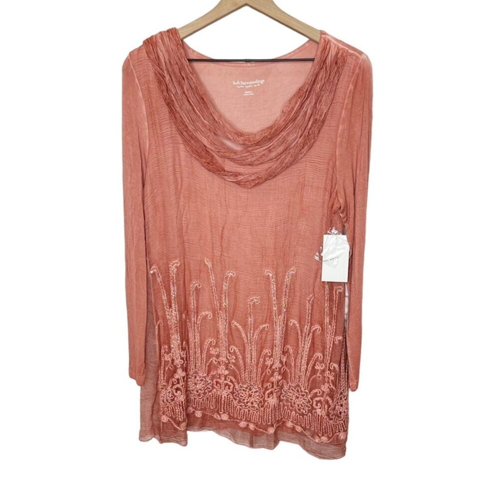 NWT SOFT SURROUNDINGS L Silk Beaux Art Romantic Tunic Coral Pink